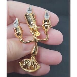 Enchanted Candlestick Man Fairytale Brooch Gold Tone Metal with Faux Gems